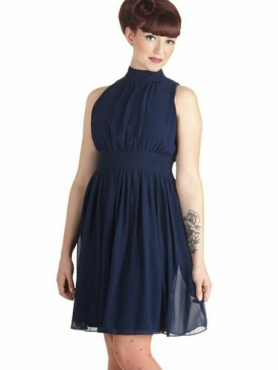 Ya Los Angeles Dresses & Skirts - Ya Los Angeles Windy City Navy Halter Midi Dress Sz L Side Zip Lined Chiffon
